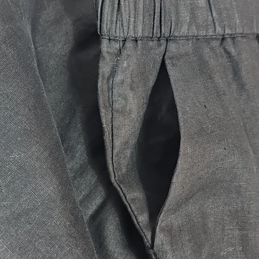 Quince 100% European Linen Wide Leg Pull On Pants Black XL Relaxed Coastal